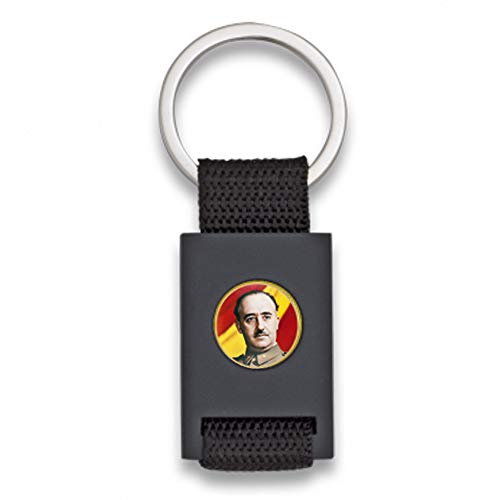 Tiendas LGP Albainox -Llavero con Chapa Francisco Franco -Lona Negra y Acero Negro Mate -Medidas 8 x 3 cm.