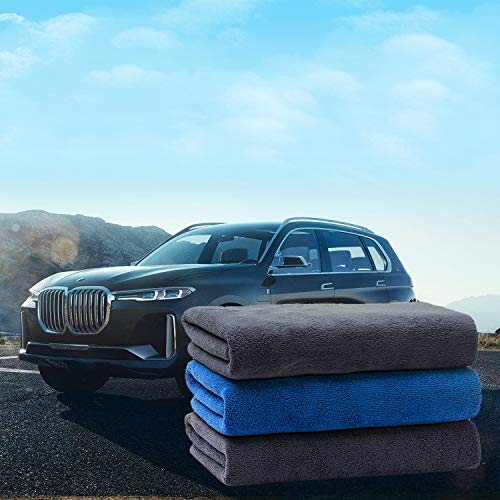 Toalla Secado Coche,3 Pcs Paño Microfibra Coche 800GSM,Paño de Limpieza de Coches,Toalla super absorbente,Paños Limpieza Cocina,Bayeta de Limpieza Paños Toalla para Coche Moto Bici-gris azul(30*60CM)