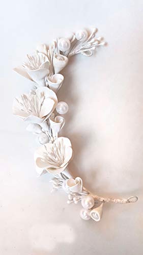 Tocado novia Adorno Flores Blancas para el Pelo Flores de Porcelana fria hecho a mano, Pieza única