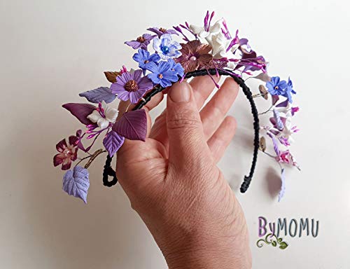 Tocado novia Adorno Flores lilas para el Pelo Flores de Porcelana fria hecho a mano, Pieza única