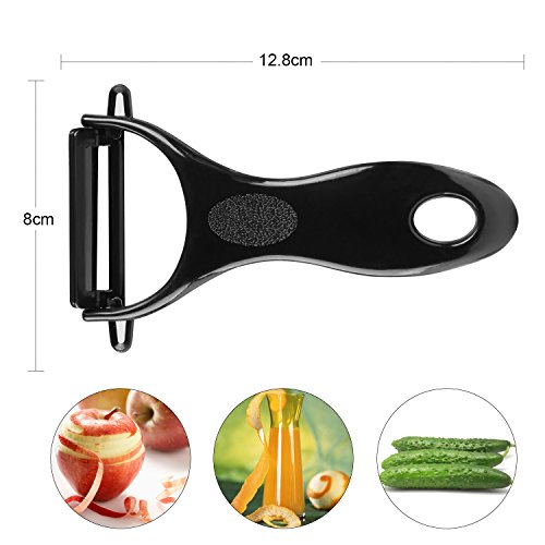 TonStyle Cuchillos de Cerámica Set, 4 Piezas Cuchillos de Cocina de Cerámica y 1 Pelador Cerámica para Carne de Verduras Fruta - Negro