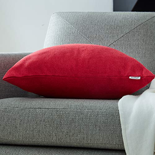 Topfinel juego 2 Hogar Fundas Cojines Algodón Lino Decorativa Almohadas Fundas de color sólido Para Sala de Estar sofás Dormitorio Jardín Coche 30x50cm Rojo
