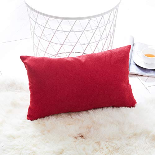 Topfinel juego 2 Hogar Fundas Cojines Algodón Lino Decorativa Almohadas Fundas de color sólido Para Sala de Estar sofás Dormitorio Jardín Coche 30x50cm Rojo