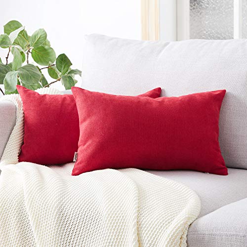Topfinel juego 2 Hogar Fundas Cojines Algodón Lino Decorativa Almohadas Fundas de color sólido Para Sala de Estar sofás Dormitorio Jardín Coche 30x50cm Rojo