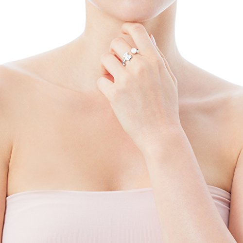 TOUS Sweet Dolls - Anillo de Plata de Primera Ley con Motivo de Oso y Perla - Perla: 0,4 cm