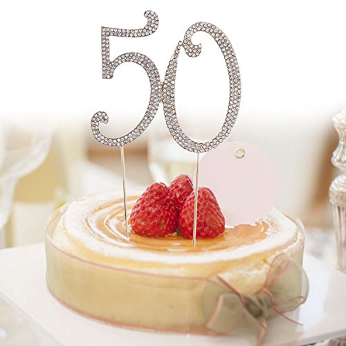 Toyvian 50. ° Cake Topper para la 50.a Fiesta de cumpleaños o Aniversario Crystal Rhinestones - Cake Topper Decorativo para artículos de Fiesta