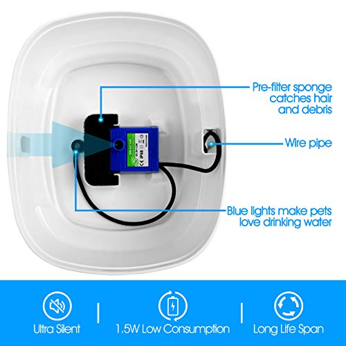 trancoss Bebedero para Gatos, Fuente de Agua para Gatos con Filtros de Carbón Activado, Ventanas de Nivel de Agua, Luces LED, Fuente para Mascotas Automática de 2.5L para Gatos y Perros