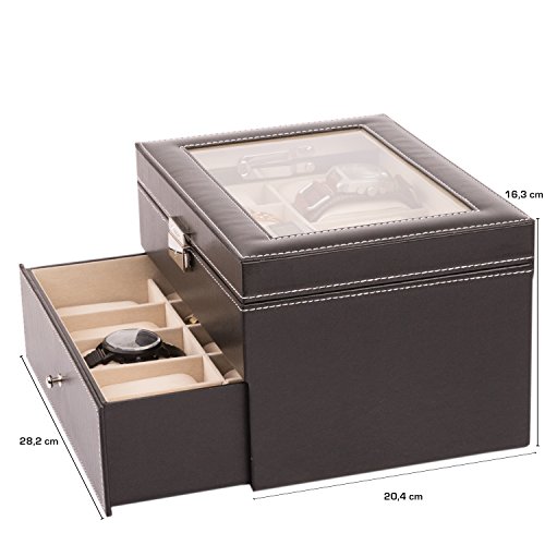 TRESKO® Caja para 20 de Relojes organizador de relojes caja relojero estuche relojero para almacenar relojes, de piel sintética, negro