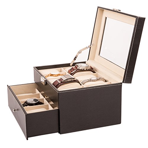 TRESKO® Caja para 20 de Relojes organizador de relojes caja relojero estuche relojero para almacenar relojes, de piel sintética, negro