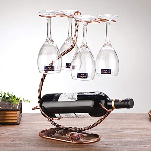 Tritow European Creative Wine Rack Decoración Colgante Portavasos Con Taza Moderna Estantería de vino minimalista Bar Restaurante Cocina Fiesta Hogar Sala de estar Dormitorio Vinoteca 1 botella y 4 co
