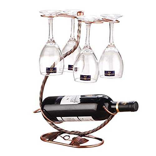 Tritow European Creative Wine Rack Decoración Colgante Portavasos Con Taza Moderna Estantería de vino minimalista Bar Restaurante Cocina Fiesta Hogar Sala de estar Dormitorio Vinoteca 1 botella y 4 co