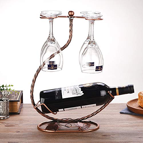 Tritow European Creative Wine Rack Decoración Colgante Portavasos Con Taza Moderna Estantería de vino minimalista Bar Restaurante Cocina Fiesta Hogar Sala de estar Dormitorio Vinoteca 1 botella y 4 co
