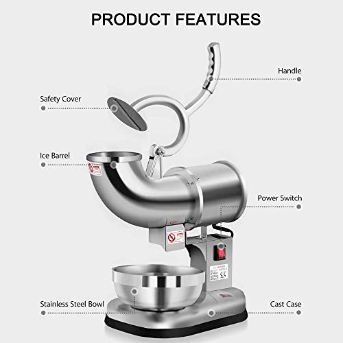 Trituradora de Hielo Eléctrica, Picadora De Hielo Eléctrica para Hielo y Bandeja para Hacer Conos de Nieve, Mezcla de granizados, cócteles, Frappe, té Helado y café, etc. 400 LB/h (180 kg/h)