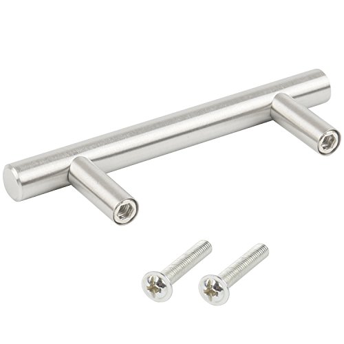 TRIXES Paquete de 20 Manijas en Forma de T en Acero Inoxidable para Cajones Puertas de Gabinete 100 mm de ancho; Centros 64mm