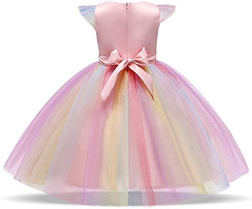 TTYAOVO Chicas Unicornio Fancy Vestido Princesa Flor Desfile de Niños Vestidos sin Mangas Volantes Vestido de Fiesta Talla 4-5 Años Rosado