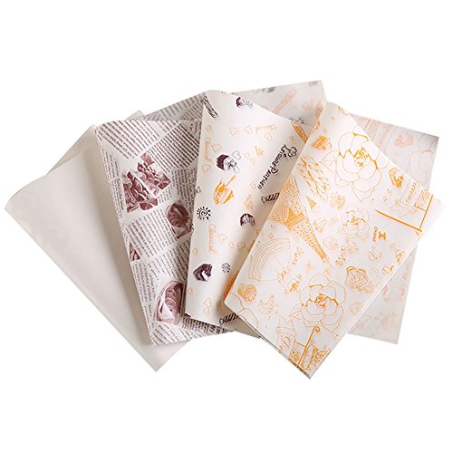 Tukistore 50 Hojas de Papel de Envoltura de Alimentos Papel de Cera Impermeable Papel de Hornear a Prueba de Grasa Comida de Dulces Envoltura Dulce