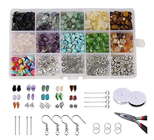 TURMIN 1000 Piezas de Cuentas Piedras Preciosas Juego Piedras Energía Cristal de Accesorios, Kit de Cuentas Chips Irregulares Triturados para Joyería de Bricolaje Collar Pulsera