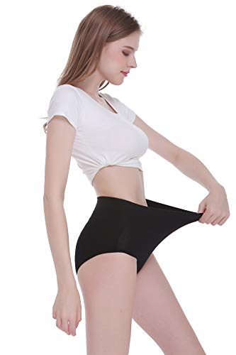 Tuuhaw Bragas para mujer, paquete de 5, braguitas, braga-faja, algodón, talle alto, transpirable Negro L