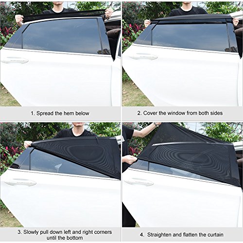 Uarter Parasol Coche,2Pcs Parasol de Coche Ventana Lateral para Máxima Protección contra Rayos UV y Proteja a Sus Niños y Mascotas (Negro)