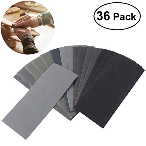UEETEK: papel de lija seca y al agua, grano 400, 600, 800, 1000, 1200, 1500, 2000, 2500, 3000; surtido (36 piezas).