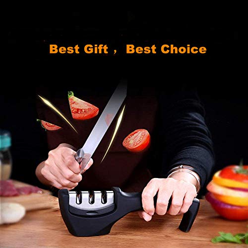 Uervoton Afilador de Cuchillos Manual de 3 Etapas, Afilador de Cuchillos de Cocina Profesional Diamante, Afilador de Cuchillos de Cocina Ceramica Dentados Inoxidable