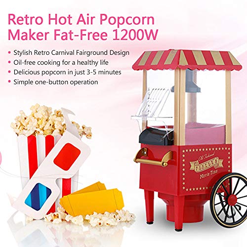 UFLIZOGH Máquina de Palomitas Mini de Maíz Retro de Aire Caliente con Carro 1200W Máquina Palomitero Carrito para Todas Las Familias