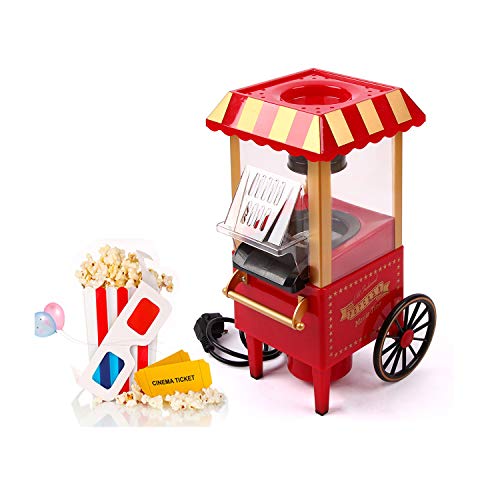 UFLIZOGH Máquina de Palomitas Mini de Maíz Retro de Aire Caliente con Carro 1200W Máquina Palomitero Carrito para Todas Las Familias