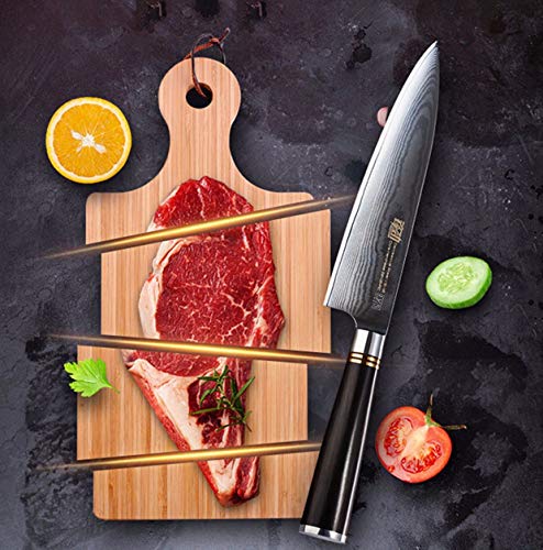 UK-S-Art - Cuchillo de cocina (20 cm, acero inoxidable, 67 capas japonesas, dureza Rockwell, dureza 60 ± 2 HRC, mango elegante, madera de ébano)