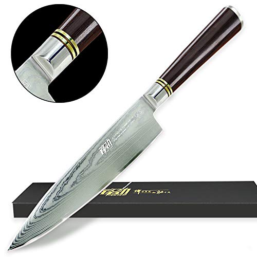 UK-S-Art - Cuchillo de cocina (20 cm, acero inoxidable, 67 capas japonesas, dureza Rockwell, dureza 60 ± 2 HRC, mango elegante, madera de ébano)