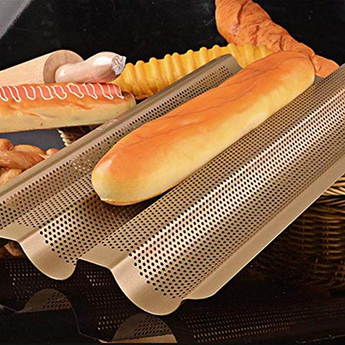 ulofpc Molde para Hornear Antiadherente de 16 x 10, 3 Canales Bandeja para Hornear de Pan francés Ola Molde para Pan de Acero al Carbono Molde para Hornear de Cocina