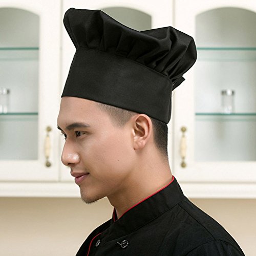 ULTNICE Restaurante de Cocina de Estilo Hongo Gorro de Cocinero Gorro de Cocinero (Negro)