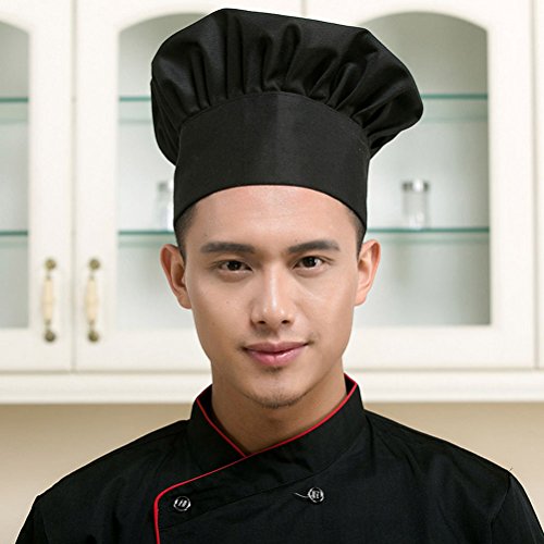 ULTNICE Restaurante de Cocina de Estilo Hongo Gorro de Cocinero Gorro de Cocinero (Negro)
