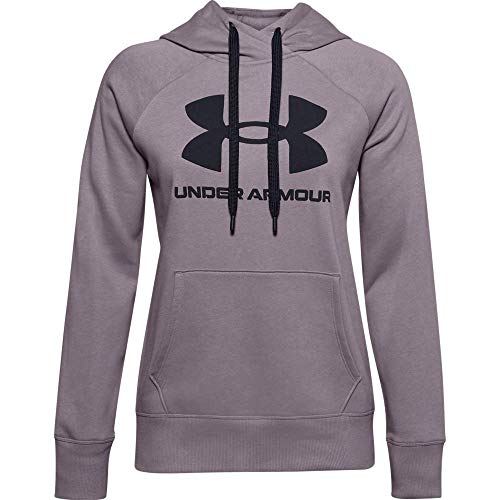 Under Armour Rival - Sudadera con Capucha para Mujer, Not Applicable, Rival - Sudadera con Capucha y Logotipo, Mujer, Color Pizarra Morado/Negro/Negro (585), tamaño Extra-Small