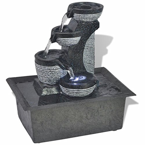 UnfadeMemory Fuente de Agua Decorativa de Interior,Fuente de Interior,Decoración de Hogar,Bomba Incluida,Polirresina (Tipo11 con LED,22,5x17x25,5cm)