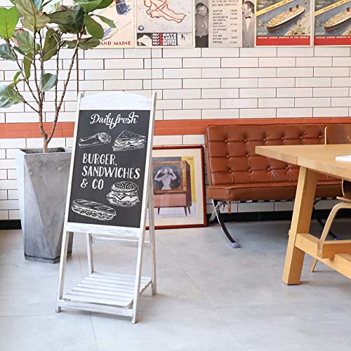 unho Pizarra de Pie de Madera Pizarra Vintage con Estante de Flores Escalera Decorativa con Pizarra para Cafetería Restaurante Librería Bar Hogar Color Gris