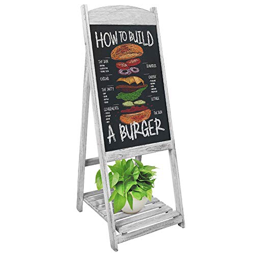 unho Pizarra de Pie de Madera Pizarra Vintage con Estante de Flores Escalera Decorativa con Pizarra para Cafetería Restaurante Librería Bar Hogar Color Gris