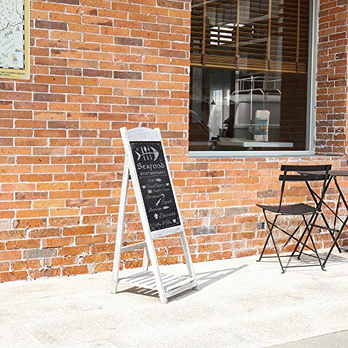 unho Pizarra de Pie de Madera Pizarra Vintage con Estante de Flores Escalera Decorativa con Pizarra para Cafetería Restaurante Librería Bar Hogar Color Gris