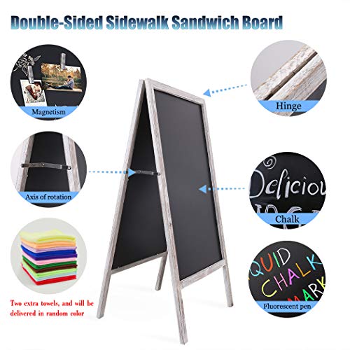 UNHO Pizarra Pie de Madera Pizarra Magnética de Doble Cara Tablero Publicitario para Bar Restaurante Cafetería Bistro Pizarra Plegable y Vintage 100 x 50cm - Gris
