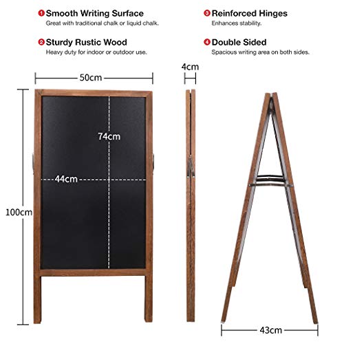 UNHO Pizarra Pie Madera: 100 x 50cm Pizarra Doble Cara con Superficie Magnética, Pizarra Bar Vintage para Restaurante Exterior, Pizarra Plegable para Menú Publicidad, Color Marrón