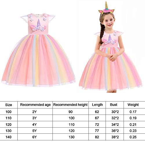 URAQT Disfraz de Princesa, Traje del Vestido Traje de Princesa de la Nieve Vestido Infantil Disfraz de Princesa de Niñas para Frozen Themed Fiesta Cumpleaños Navidad Halloween Arcoiris 110 cm