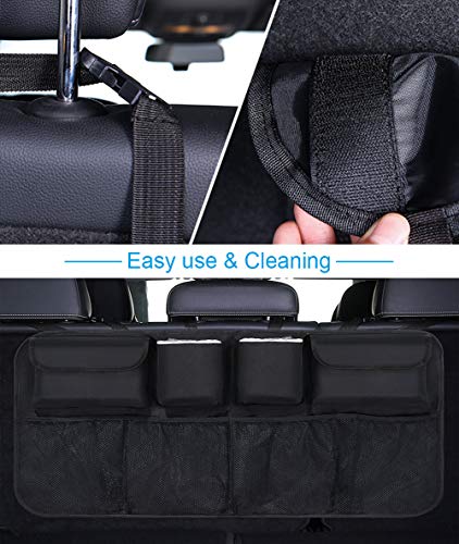 URAQT Organizador Maletero Coche, Bolsas para Maletero del Coche de Malla para Coche con 8 Bolsillos, Correa Ajustable y 3 Cinta de Fijación, Adecuado para SUV, MVP