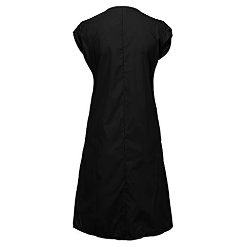 URIBAKY Vestido de Verano Suelto para Mujer Vestido de Color Liso Minifalda Recta con Cuello Redondo y Manga Corta Casual con Bolsillos