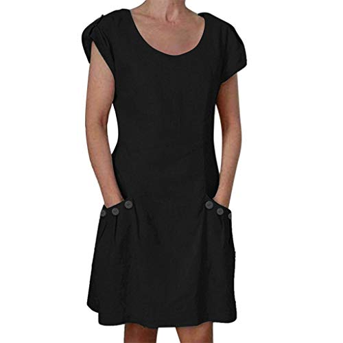URIBAKY Vestido de Verano Suelto para Mujer Vestido de Color Liso Minifalda Recta con Cuello Redondo y Manga Corta Casual con Bolsillos