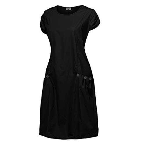 URIBAKY Vestido de Verano Suelto para Mujer Vestido de Color Liso Minifalda Recta con Cuello Redondo y Manga Corta Casual con Bolsillos