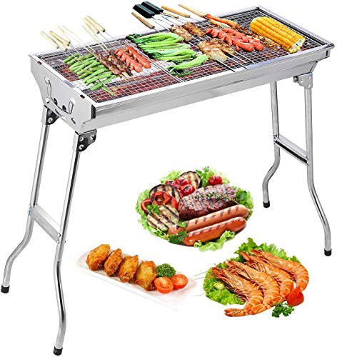 Uten Barbacoa Portátil de Acero Inoxidable Barbacoa Plegable Parrillada Asador al Aire Libre BBQ de Carbón para Cocinar Camping Senderismo Picnics