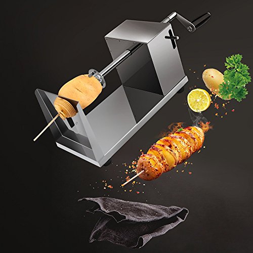 Uten Patatas Cortador, Acero Inoxidable Papas Fritas Cortadora，Cortadora de Patatas con manivela y Patas de Goma Antideslizantes，Operación Manual
