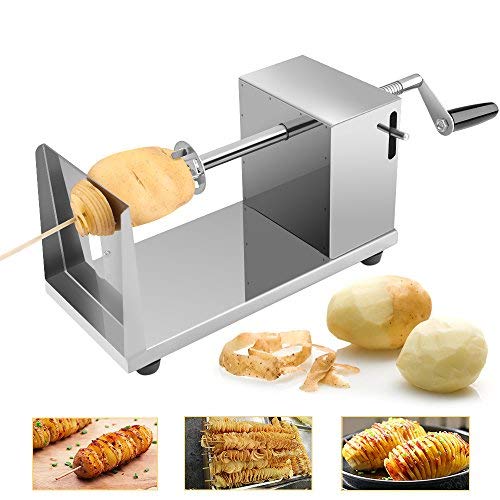 Uten Patatas Cortador, Acero Inoxidable Papas Fritas Cortadora，Cortadora de Patatas con manivela y Patas de Goma Antideslizantes，Operación Manual