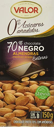 Valor, Chocolate Negro 70% con Almendras 0% Azúcares Añadidos - 150 gr.