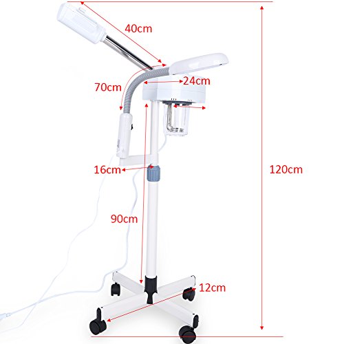 Vaporizador facial profesional de pie, máquina de humedad facial con ruedas con luz LED y aumento de 3 veces para uso en salón de spa y belleza