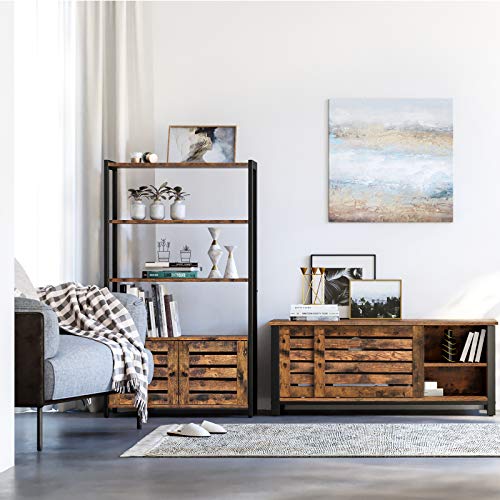 VASAGLE Armario Auxiliar de Almacenamiento Industrial, Armario de Pie, con 3 Estantes y Doble Puertas Persianas, Salón, Dormitorio, Vestíbulo, Cocina, 70 x 30 x 121,5 cm Marrón Rústico LSC75BX